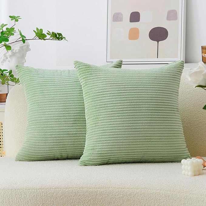 Home Brilliant Couch Throw Pillow Covers 26x26 Throw Pillows Set of 2 Super Soft Corduroy Large Euro Sham for St Patricks Day Bedroom Spring Decor, 26 x 26 inch, Sage Green