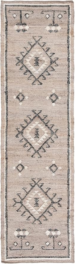 SAFAVIEH Kilim Collection Runner Rug - 2'3" x 7' Runner, Grey & Black, Handmade Flatweave Boho Tribal Jute, Ideal for Living Room, Bedroom, Dining Room (KLM762F-27)