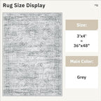 3x4 Rug, Small Area Rug for Kitchen, Entryway, Machine Washable Non-Slip Throw Rug, Vintage Carpet for Nursery Coffee Table Grey