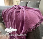 KyraHome 100% Organic Cotton 60"x80" Large Cotton Throw Blanket for Couch, Women, Plant Dyed, Breathable Lightweight Gauze Muslin Blanket for Adult, All Season (Purple Lavender)