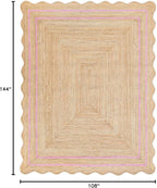 Wave Scalloped Natural Jute Runner, Light Pink (9'x12'): Boho Farmhouse Scallop Entryway Rug