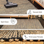 Chardin home 2x5 Jute Cotton Hand Woven Runner Rug | Braided Hallway Rug, Boho Rustic Style, Natural Jute/Black | Farmhouse Vintage Rugs for Entryway, Hallway, Foyer, or Kitchen