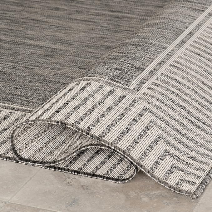Nuloom Asha Grey/Ivory, 10' x 14', Casual, Striped Border, Soft and Cozy, High Traffic, Stain Resistant, Easy Clean, Durable Area Rug for Indoor/Outdoor Patio, Deck, Porch, Garden, Courtyard