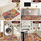 Boho Floral Kitchen Mats for Floor 2PCS Anti Fatigue Mats for Kitchen Floor Cushioned Non Slip Waterproof Memory Foam PVC Kitchen Rugs Set for Sink,Office,Laundry 17.3"x28"+17.3"x47"