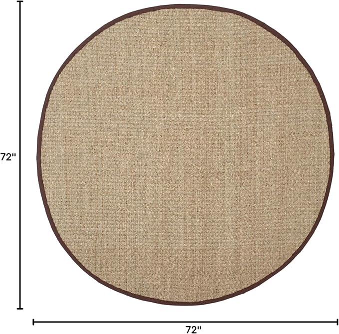 SAFAVIEH Area Rug 6' Round - Natural Fiber Collection - Natural & Dark Brown, Seagrass, Basketweave Pattern with Border (NF114K)