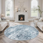 6x6 Blue/Grey Round Rug 6ft Living Room Circle Rug Vintage Round Area Rug Non Slip Indoor Carpet for Dining Room Bedroom