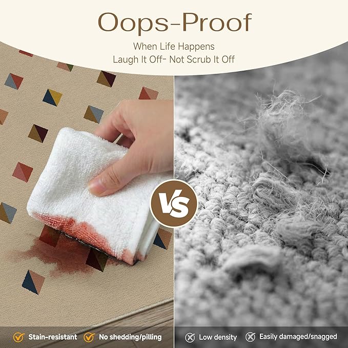 HUGEAR 5x8 Jute Outdoor Indoor Checkered Rug Washable Linen Textured Weave High Traffic Stain Resistant Non Slip Durable Carpet for Livingroom Patio Deck Balcony Courtyard (Rainbow, 5' x 8')
