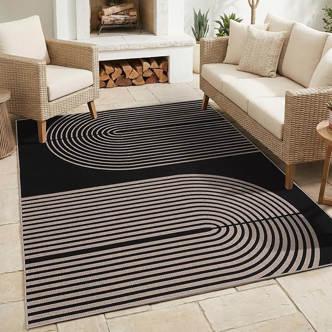 GarveeHome Modern Rainbow Easy Jute Rug 5x7, Washable Area Rugs for Living Room Bedroom Farmhouse Dining Room, Contemporary Neutral Non Slip Non Shedding Floor Carpet for Office RV Patio
