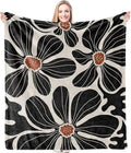HIWX Boho Abstract Floral Blanket, Modern Abstract Boho Black Flower Throw Blanket for Home Living Room Bedroom Couch Bed Decor, 50x60 Inches