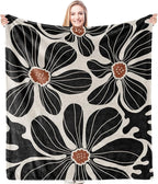 HIWX Boho Abstract Floral Blanket, Modern Abstract Boho Black Flower Throw Blanket for Home Living Room Bedroom Couch Bed Decor, 50x60 Inches