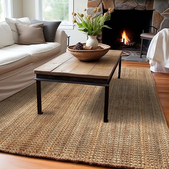 IRONGATE Jute Handspun Area Rug - Premium Jute Handwoven Reversible Chunky Textured Tan Beige Neutral Throw Accent Rug Carpet - Rustic Farmhouse Living Room Bedroom Den Study Décor - 5' x 8' Natural