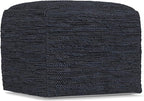 SIMPLIHOME Fredrik Square Pouf - 18 inch Wide Genuine Woven Leather Ottoman in Dark Blue, Boho-Style Footstool or Extra Seating for Living Room or Bedroom with Polystyrene Bead Filling, Assembled