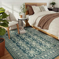 Lessymo 6x9 Area Rugs for Living Room, Machine Washable Non Slip Rug, Soft Low Pile Carpet for Bedroom Dining Home Office, Vintage Dark Green Distressed Floral Floor Mat