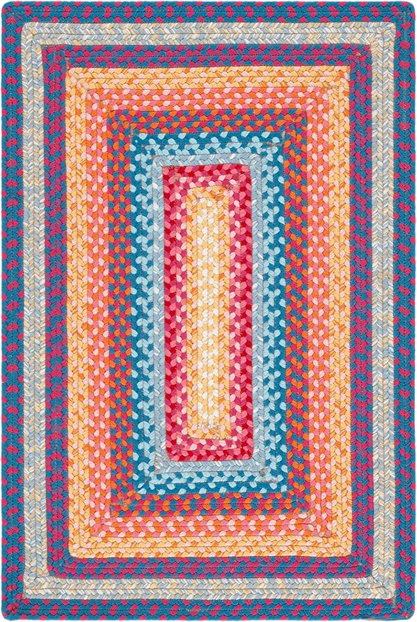 SAFAVIEH Washable Rug Outdoor Braided Collection - 2' x 3', Red & Orange, Handmade & Reversible, Non-Shedding & Easy to Clean, Ideal for Entryway, Patio, Kitchen, Mudroom, Front Door (BRD308Q)