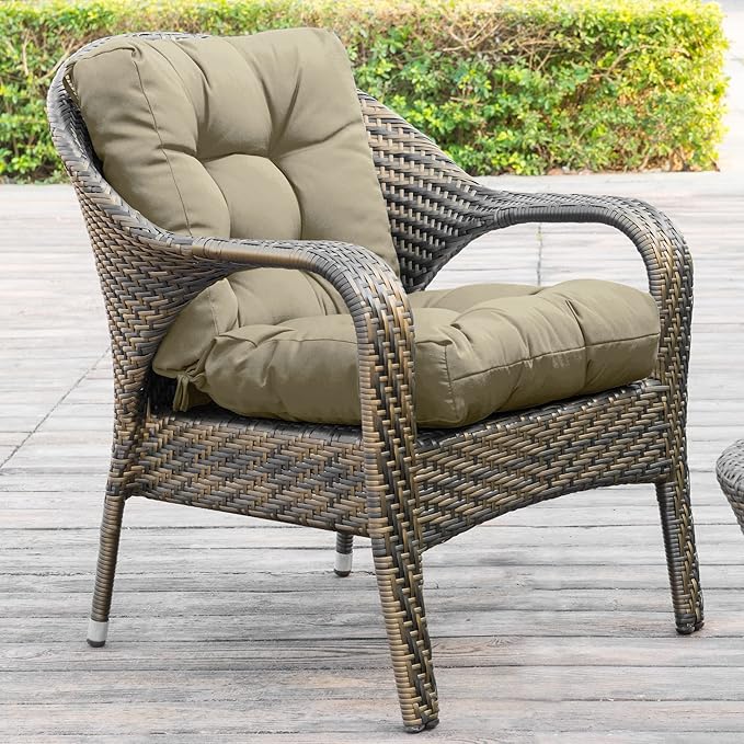 QILLOWAY Outdoor Seat/Back Chair Cushion Tufted Pillow, Spring/Summer Seasonal Replacement Cushions - Set of 2 (Beige)