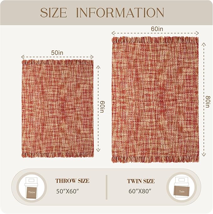 Multi-Color Dark Red Cable Woven Throw Blanket for Couch,50"X60" Boho Style Textured Blankets for Home Decor,Super Soft Warm Cozy Chunky Blanket with Decorative Tassels for Bed