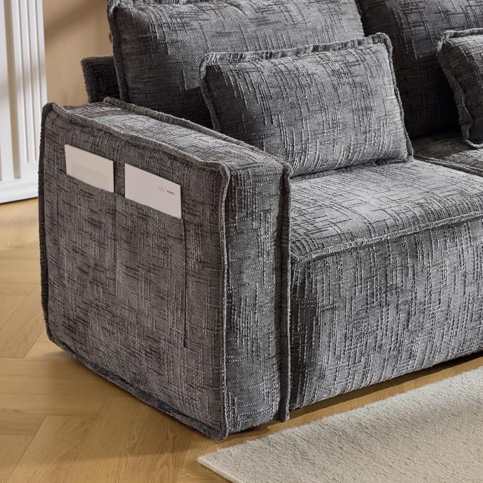 VINGLI 111" Convertible Modular Sectional Sofa,Comfortable L Shaped Reversible Couch with Ottoman, Removable 3 Seater Boneless Modern Couch, Durable Chenille Cloud Sofa for Living Room,Grey