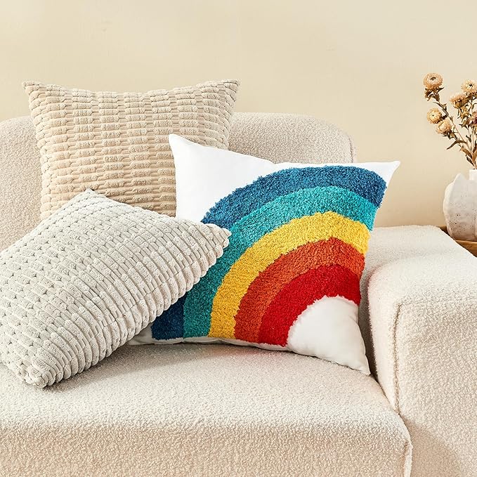 lifein 18x18 Pillow Covers-Throw Pillow Cover Tufted Boho Jacquard Pillow Covers Farmhouse Decorative Pillow Cover Pillow Cases for Gift Couch Sofa Bed Chair Living Room Home Decor