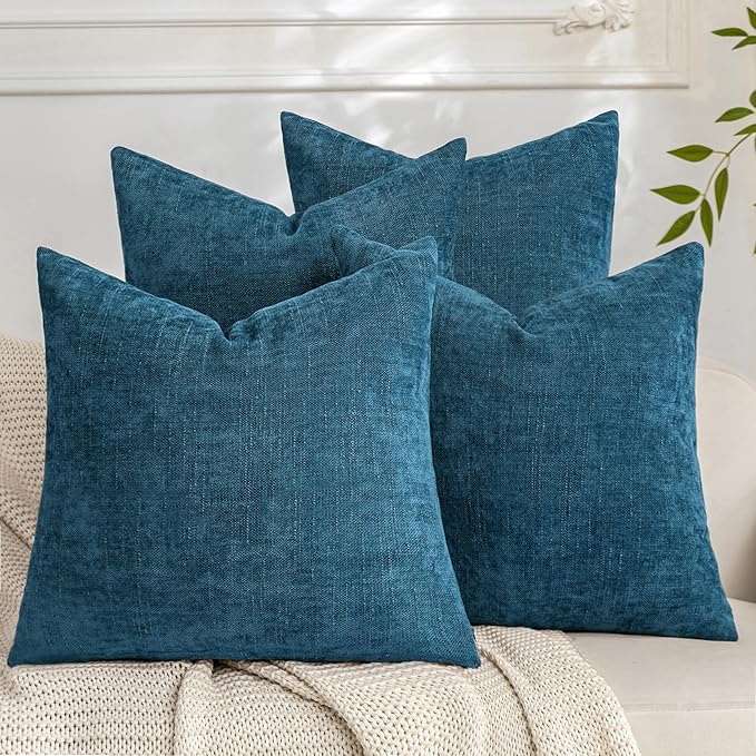 Set of 4 Soft Textured Decorative Throw Pillow Covers 24x24 Inch Cozy Farmhouse Cushion Cover Square Accent Pillow Cases for Bed Couch Sofa Living Room, Teal