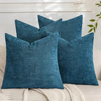 Set of 4 Soft Textured Decorative Throw Pillow Covers 16x16 Inch Cozy Farmhouse Cushion Cover Square Accent Pillow Cases for Bed Couch Sofa Living Room, Teal
