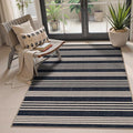 Lahome Elance Striped Easy Jute Washable Rug, 3x5 Outdoor Porch Patio Entryway Rug Indoor Outdoor Carpet for Living Room, Farmhouse Neutral Non Slip Black Carpet for Backyard Bedroom Kitchen