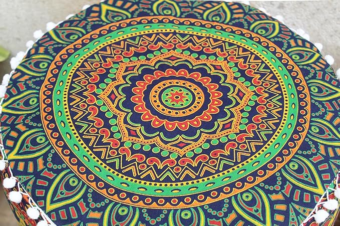 INDIAN CRAFT CASTLE ICC Floor Pillows & Cushion Covers Decorative Hippie Mandala Pouf Pillow Covers Seating Meditation Cushion Cover Large Boho Ottoman Case Pillowcase Couch New Blue, 24" Round