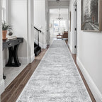 Runner Rug 2'6" x 16' Washable Non-Slip 2.5x16 ft Long Runner Rugs for Kitchen Bathroom Laundry Room Vintage Ultra Thin Runners for Hallway Entryway Grey