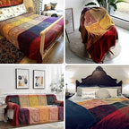 Boho Throw Blanket - Hippie Chenille Jacquard Bohemian Chair Couch Sofa and Bed Furniture Cover with Colorful Tribal Pattern (Red, 87" x 102")