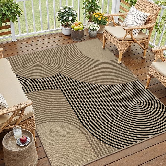 Modern Rainbow Easy Jute Rug 3x5 Washable Indoor Outdoor Area Rugs for Living Room Black Entryway Carpet Farmhouse Non Slip Throw Kitchen Carpet for Porch Patio Courtyard Bedroom