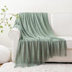 BATTILO HOME Sage Green Throw Blanket for Couch, Sage Green Decor, Knit Throw Blankets for Bed, Spring Throw Blanket Light Blue, 50"x60"