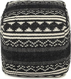 REDEARTH · UNSTUFFED Pouf Ottoman Cover Textured Storage Cube Bean Bag Poof Pouffe Footrest for Living Room, Bedroom, Patio, Gym; 100% Cotton (18"X18"X18", Ziggurat Obsession Black)