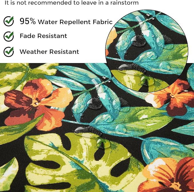 Outdoor/Indoor Inflatable Ottoman Pouf D20 xH9, All Weather Round Footstool with Foot Pump, Water Repellent Portable Footrest with Handle for Patio Garden Camping Travel-Tropical Green Leaves