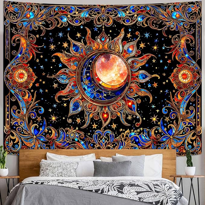 Spenlife Celestial Sun and Moon Tapestry Cosmic Tapestry for Bedroom Astral Tapestries Wall Hanging Bedroom Living Room Wall Art and Home Decor 60x80