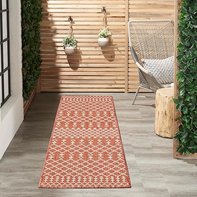 Nourison Home Positano Terracotta 2' x 6' Area Rug - Easy Clean, Non Shedding, Bed Room, Living Room, Dining Room, Kitchen (6' Runner)