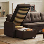 WLIVE 110'' Sectional Couches for Living Room, Pull Out Couch, U Shape 7 Seat Sleeper Sofa with Storage Chaise and Pillows, Removable Sofa Cover, Cups Holders, USB Charging Station, Brown