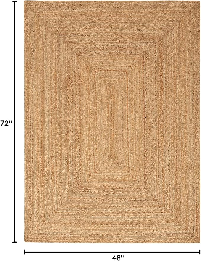 Nourison Home Natural Jute Natural 4' x 6' Area Rug - Easy Clean, Non Shedding, Bed Room, Living Room, Dining Room, Kitchen (4' x 6')