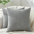 Topfinel Set of 2 LightGrey Decorative Throw Pillow Covers 12x12 Inch, Soft Corduroy Pillow Covers Windmill Textured Striped Patchwork Cushion Cases for Couch Sofa Bed Cute Aesthetic Home Decor