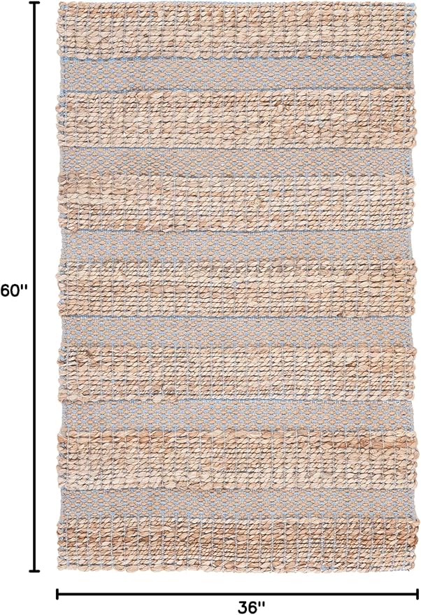 SAFAVIEH Natural Fiber Collection Accent Rug - 3' x 5', Light Blue & Natural, Handmade Boho Rustic Jute & Cotton Jute, Ideal for High Traffic Areas in Entryway, Living Room, Bedroom (NFB654M)