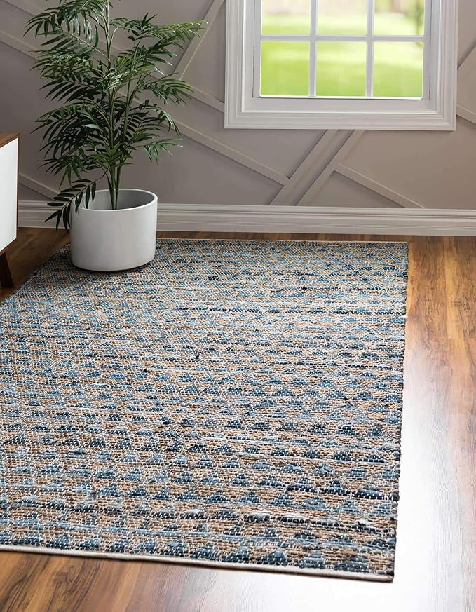 Unique Loom Chindi Jute Collection Area Rug (10' x 14' 1" Rectangle, Navy Blue/ Natural)
