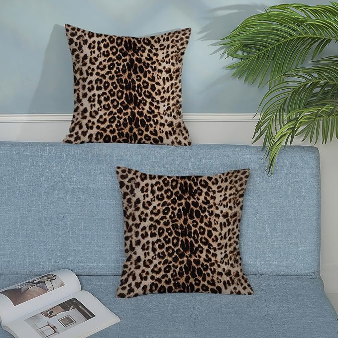 Brown Leopard Pillow Covers 18x18 Set of 2 Cheetah Throw Pillows Skin Animal Print Pillow Cases Cheetah Print Room Decorative Pillows Outdoor Farmhouse Soft Cotton Cushion Case for Couch Sofa