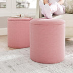Ottoman Poufs with Storage, Set of 2 Soft Upholstered Vanity Stool,Multifunctional Ottomans Coffee Table Padded Seat Foot Rest for Living（Pink, Pack of 2）