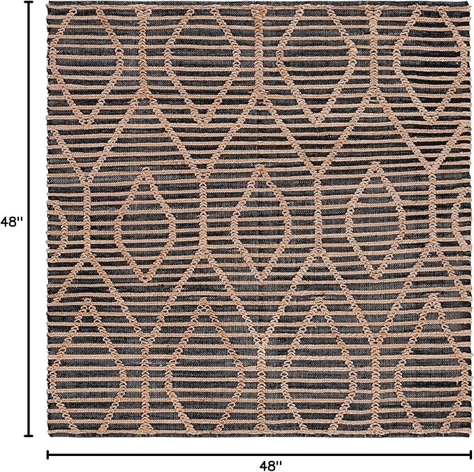 SAFAVIEH Natural Fiber Collection Area Rug - 4' Square, Black & Natural, Flat Weave Jute, Ideal for Living Room, Bedroom, Dining Space (NF378Z)