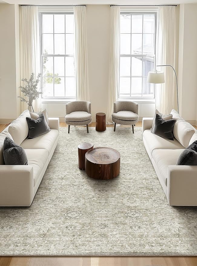 Washable Rugs for Living Room: 10x14 Area Rugs for Bedroom Ultral Soft Non-Slip Stain Resistant Vintage Boho Large Carpet for High-Traffic Dining Room - Farmhouse Decor