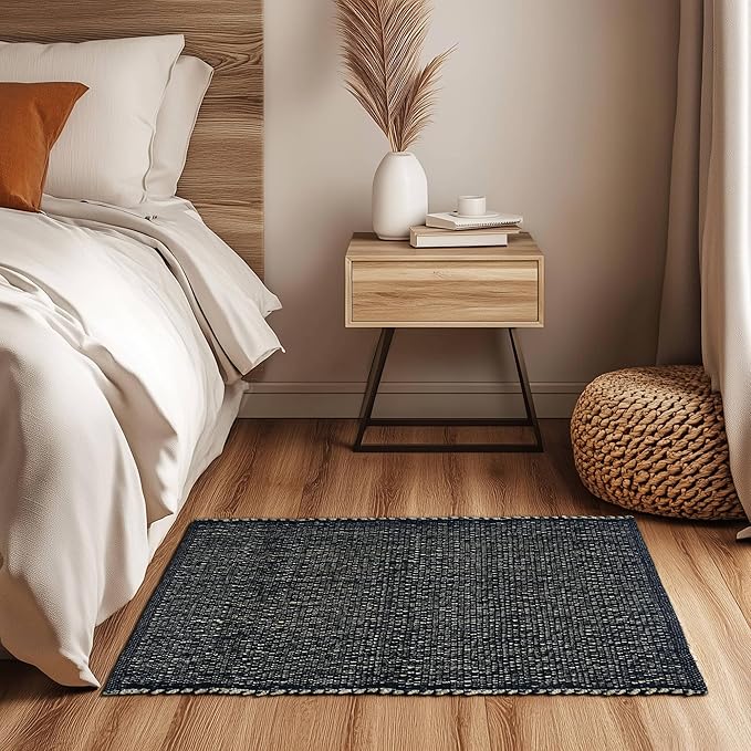 Black 20X30 Jute Rug Braided Construction - Farmhouse Woven Carpet - Mid-Century Modern Floor Covering for Entryway or Kitchen, 20" x 30"