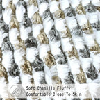 Boho Chenille Tufted Pillow Cover 24x24 Inch Set of 1, Farmhouse Striped Decorative Pillow Covers Accent Fluffy Neutral Square Pillowcases for Couch Sofa Bedroom Living Room, Brown Gray