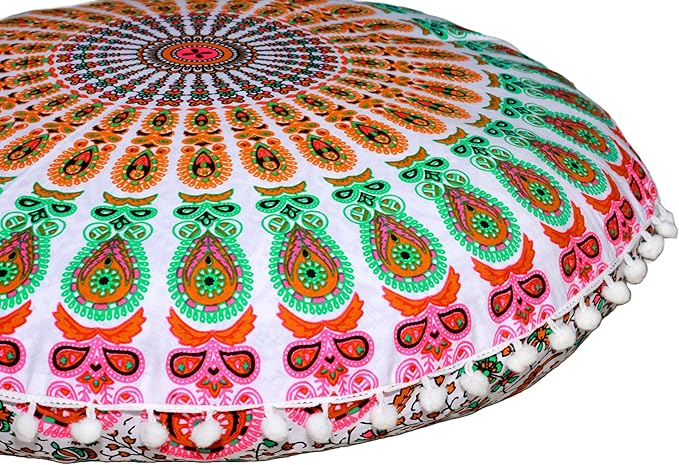 Large Round seat Floor Cushion Chair Ottoman Cover Pouf Pillow Meditation Floor Cushions for Adults Seating pouffe Ottoman Throw Covers Craft Room Furniture for Sitting Cover 22 Inches (Musturd)
