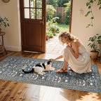 Washable 2x8 Hallway Runner Rug: Vintage Water-Resistant Kitchen Entryway Rug Ultra Soft Living Room Bedroom Carpet Non Slip Indoor Low Pile Floor Mat for Bathroom Dining Room(2x8,Floral/Blue)