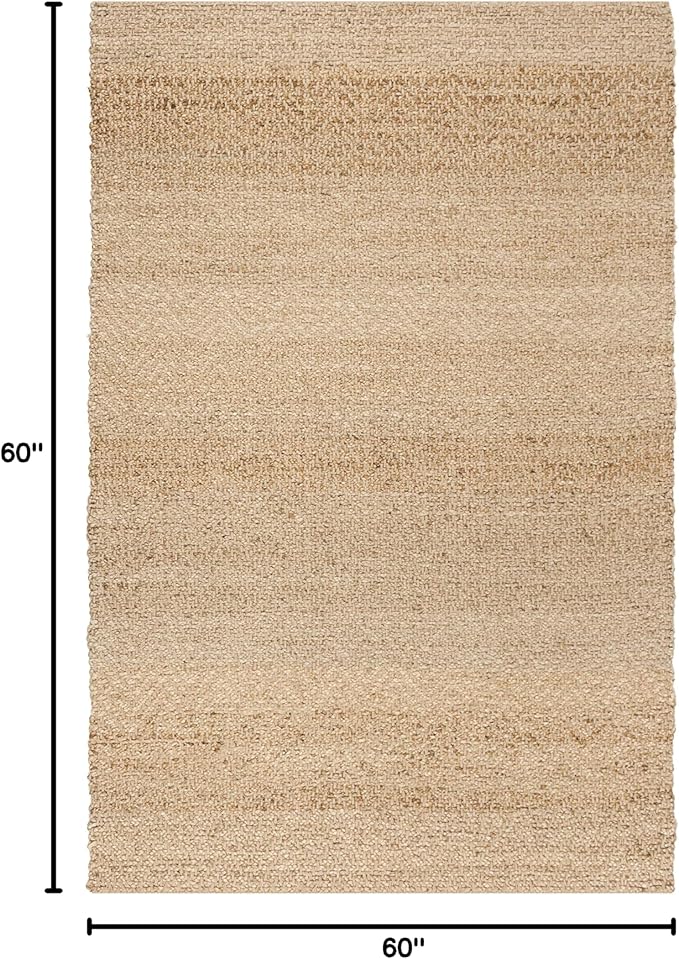 SAFAVIEH Natural Fiber Collection Area Rug - 5' Square, Natural, Handmade Farmhouse Fringe Jute, Ideal for High Traffic Areas in Living Room, Bedroom (NF731A)
