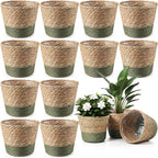 12 Pcs Seagrass Plant Basket with Plastic Liners Woven Stylish Planter Baskets Bulk Indoor Outdoor Plants Woven Wicker Baskets for Flower Pots Cover and Room Decor Small (Small,Farmhouse)