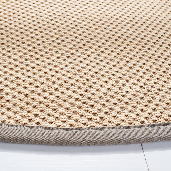 SAFAVIEH Area Rug 4' Round - Natural Fiber Collection - Maize & Grey, Sisal, Woven Design with Border (NF141G)